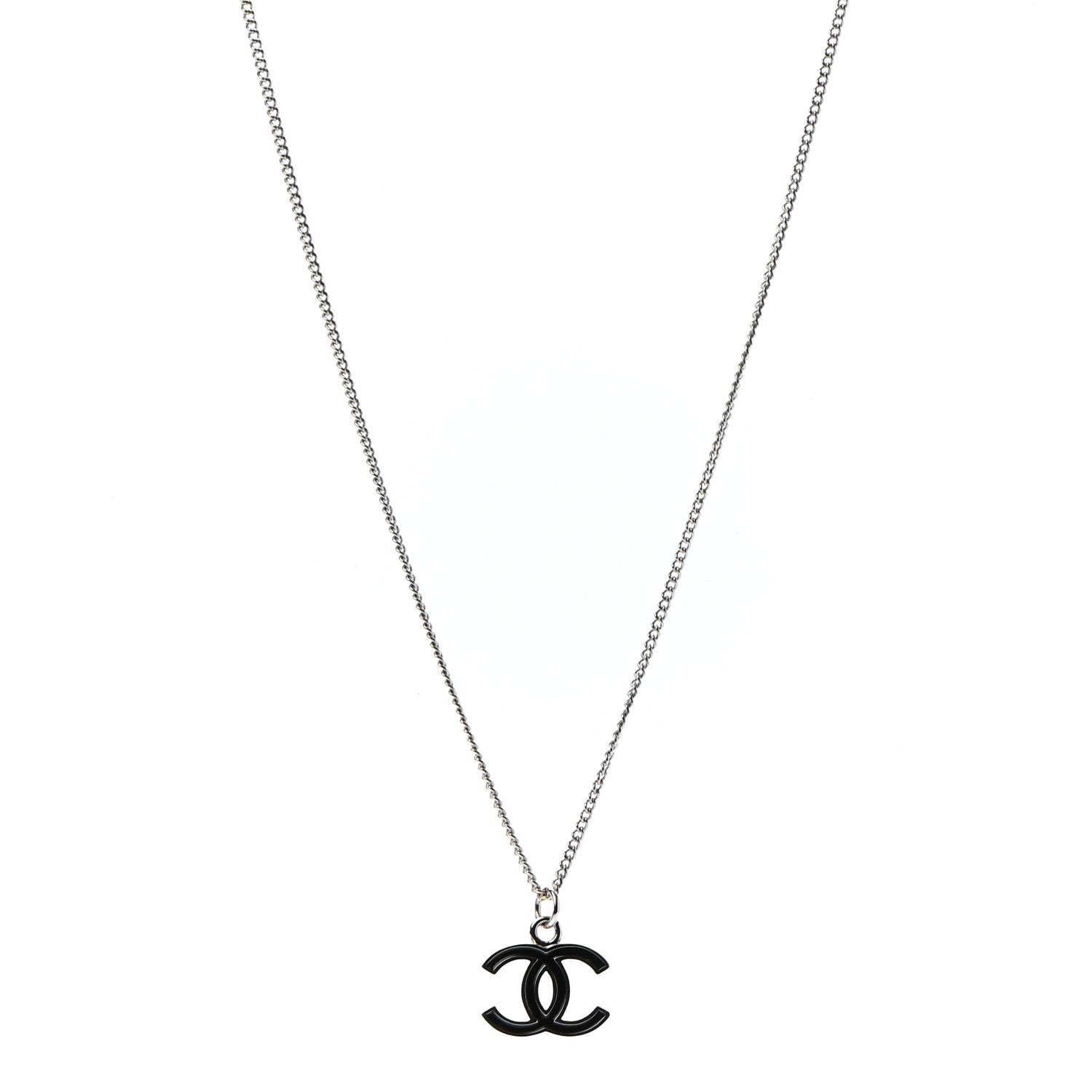 Chanel Enamel CC Pendant Necklace Black Silver 1 of 5
