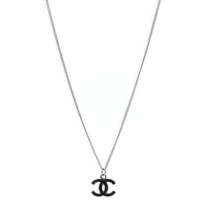 Chanel Enamel CC Pendant Necklace Black Silver 1 of 5