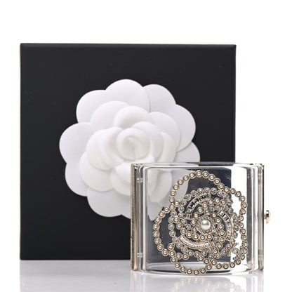 Chanel Lucite Pearl Crystal Lace Camellia CC Cuff Light Gold 5 of 5