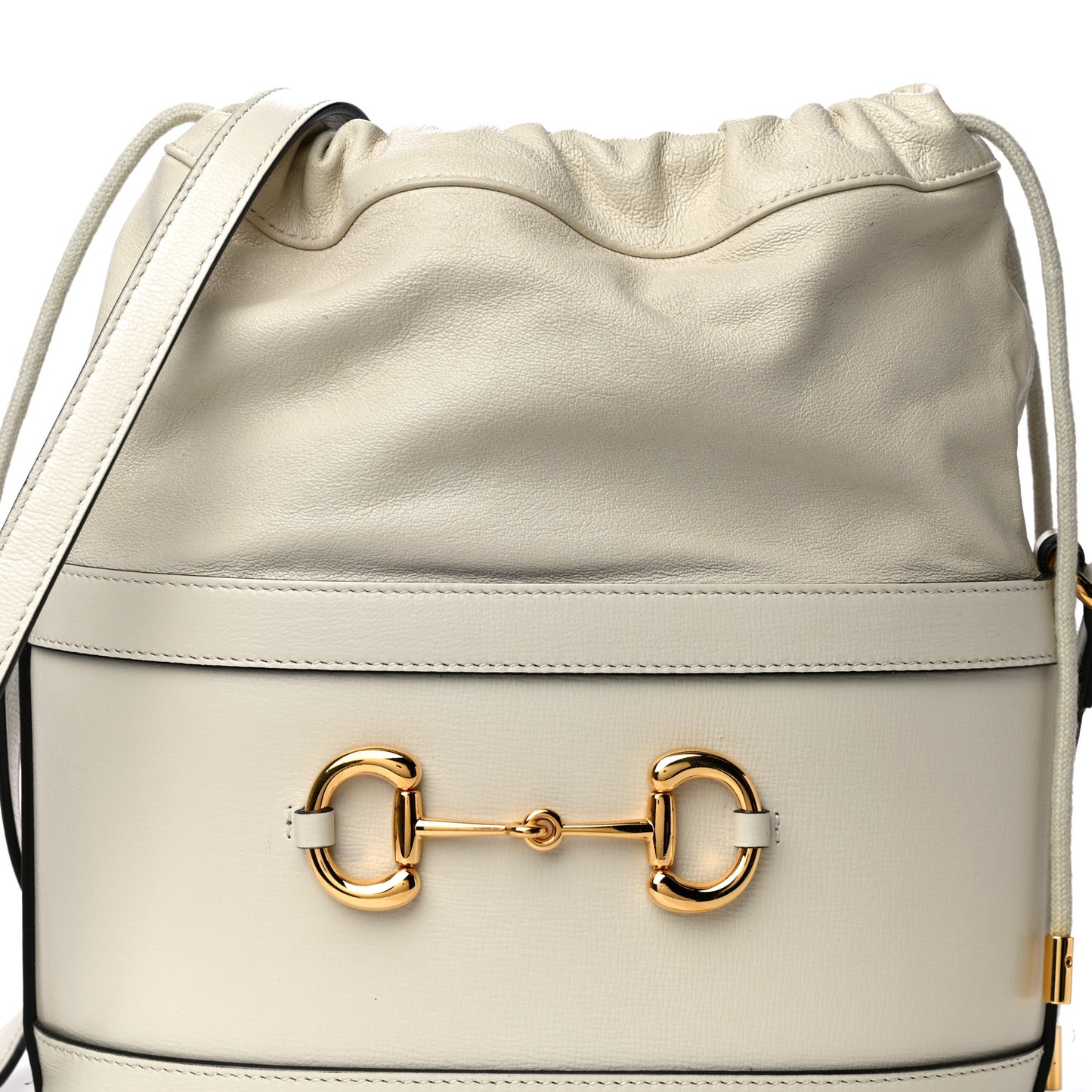Azalea Sakai Calfskin Horsebit 1955 Drawstring Bucket Bag Mystic White