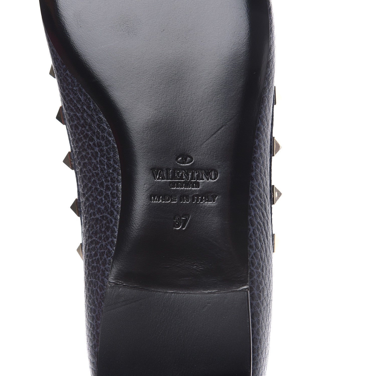 Valentino Garavani Pebbled Calfskin Rockstud Ballerina Flats 37 Deep Denim 7 of 7