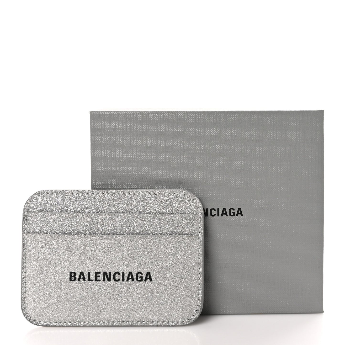 Glitter Calfskin Logo Cash Rounded Card Holder Silver Black