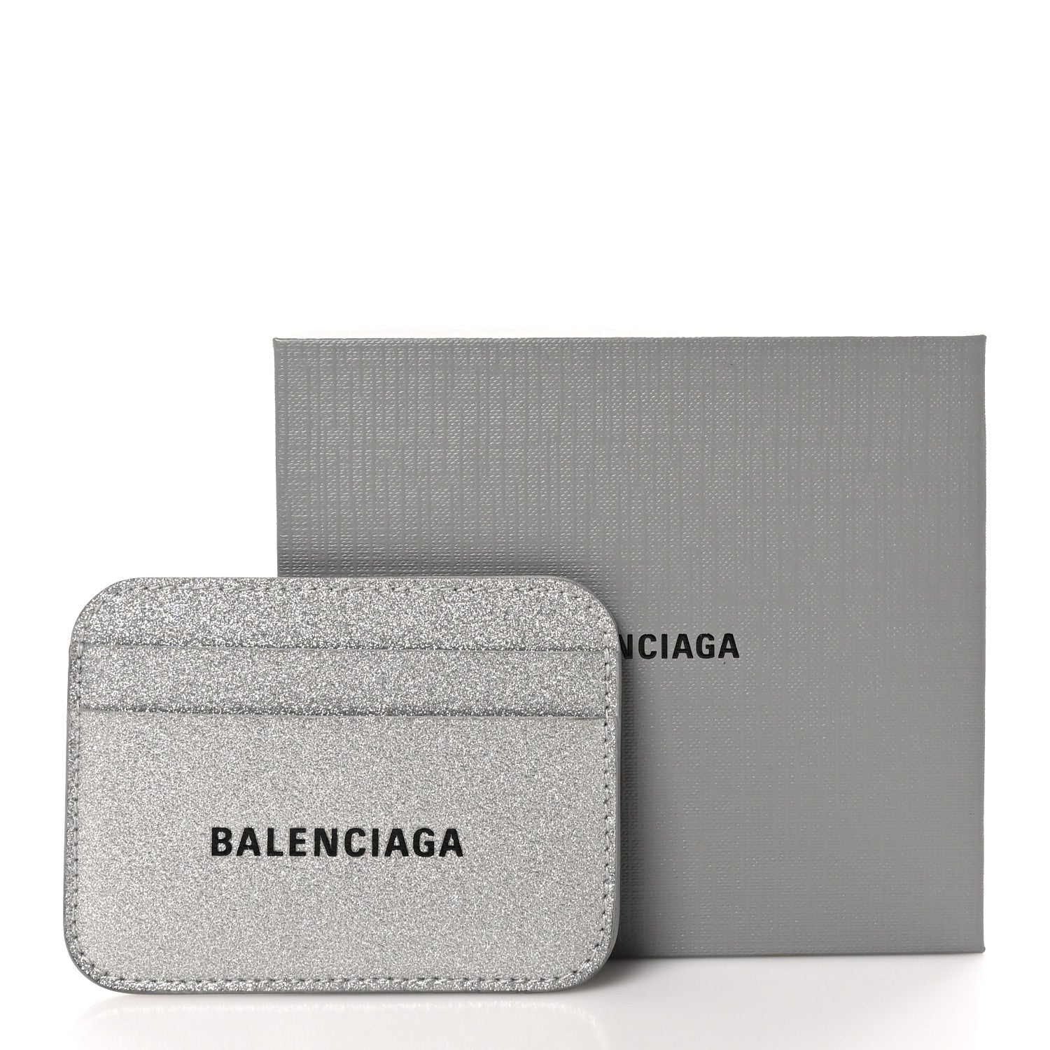 Balenciaga Glitter Calfskin Logo Cash Rounded Card Holder Silver Black 9 of 9