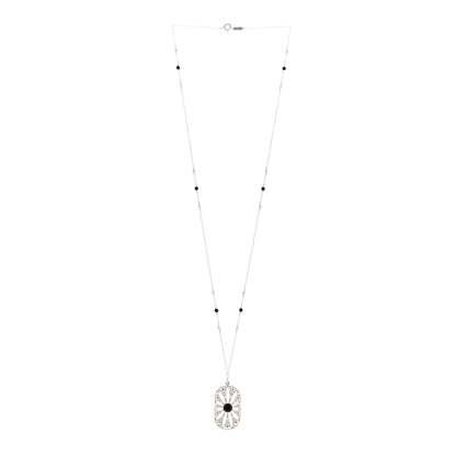 Tiffany Sterling Silver Black Onyx Pearl Ziegfeld Daisy Pendant Necklace 3 of 4
