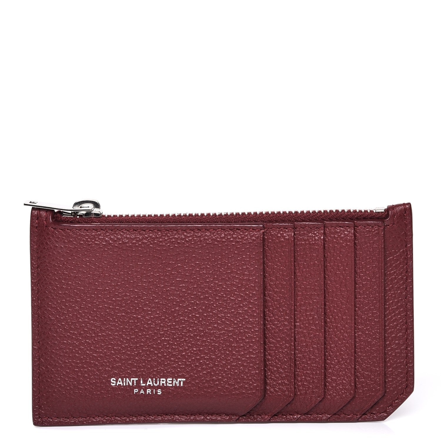 Saint Laurent Grained Calfskin 5 Fragments Zip Pouch Card Holder Burgundy 1 of 7