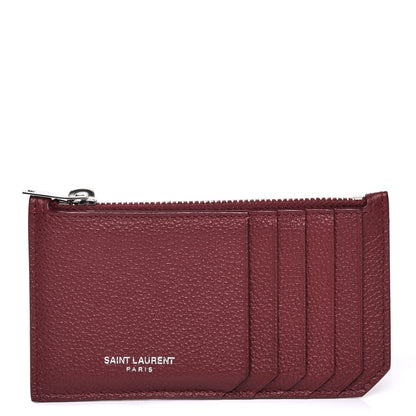 Saint Laurent Grained Calfskin 5 Fragments Zip Pouch Card Holder Burgundy 1 of 7