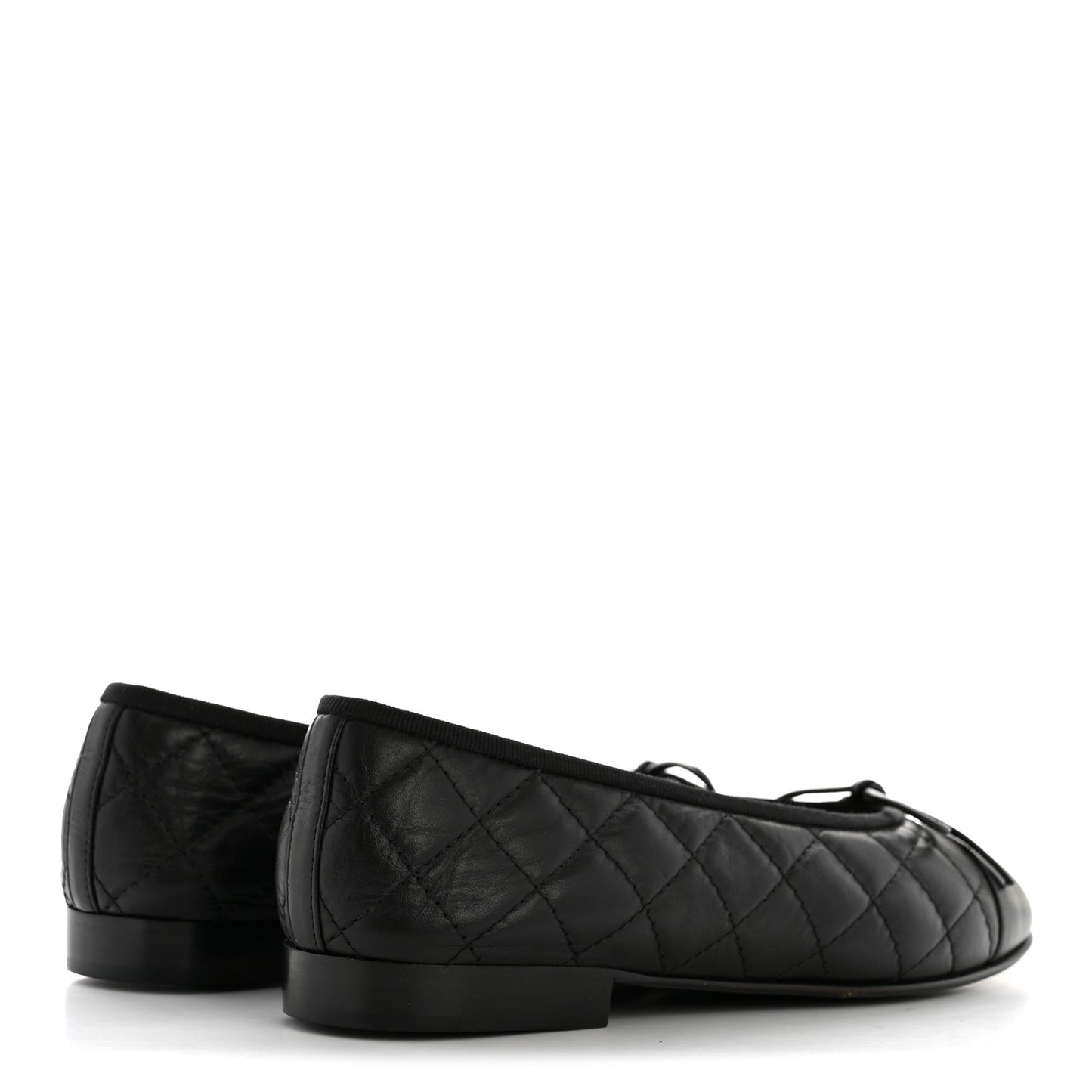 Aged Calfskin Quilted CC Cap Toe Ballerina Flats 35.5 Black