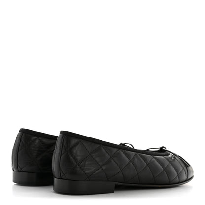 Chanel Aged Calfskin Quilted CC Cap Toe Ballerina Flats 35.5 Black 5 of 10
