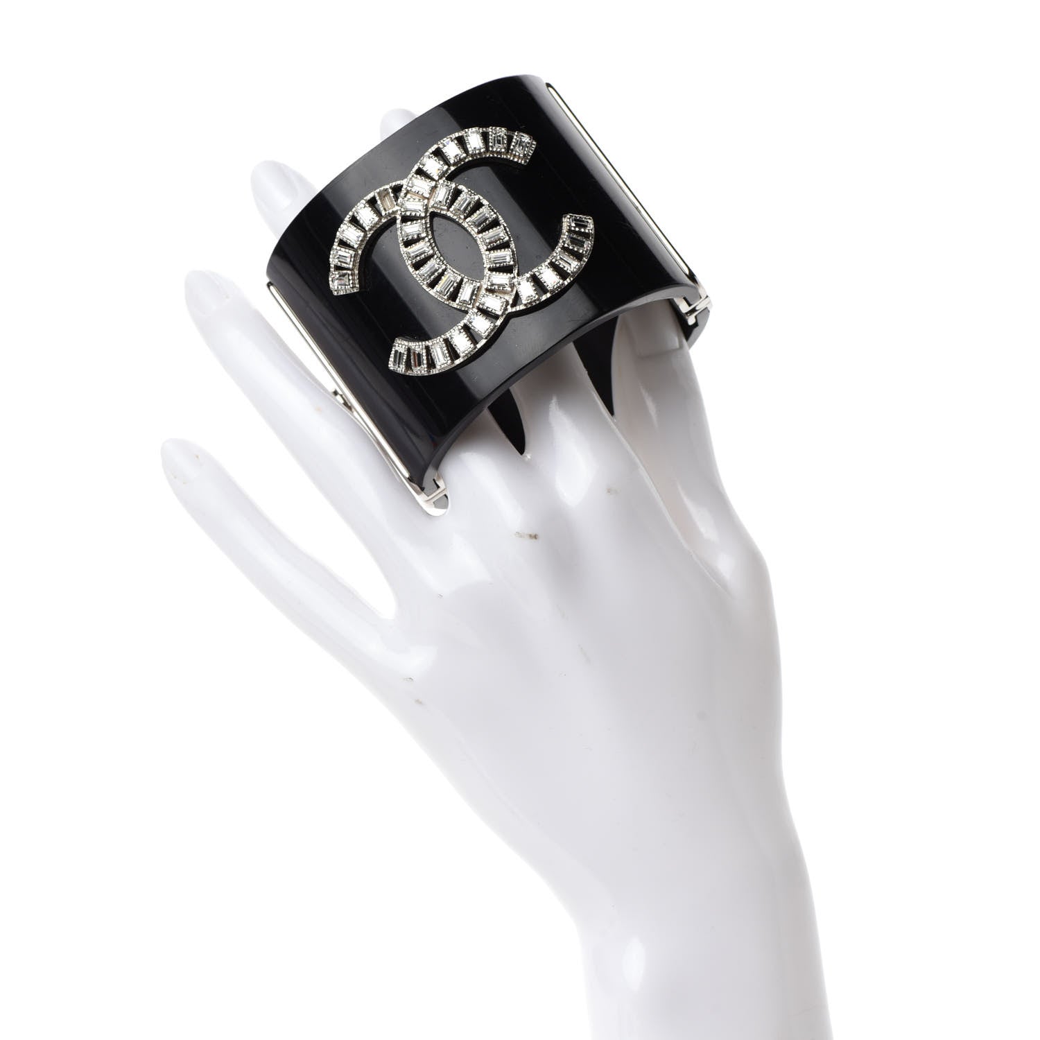 Chanel Resin Baguette Crystal CC Cuff Black 2 of 6