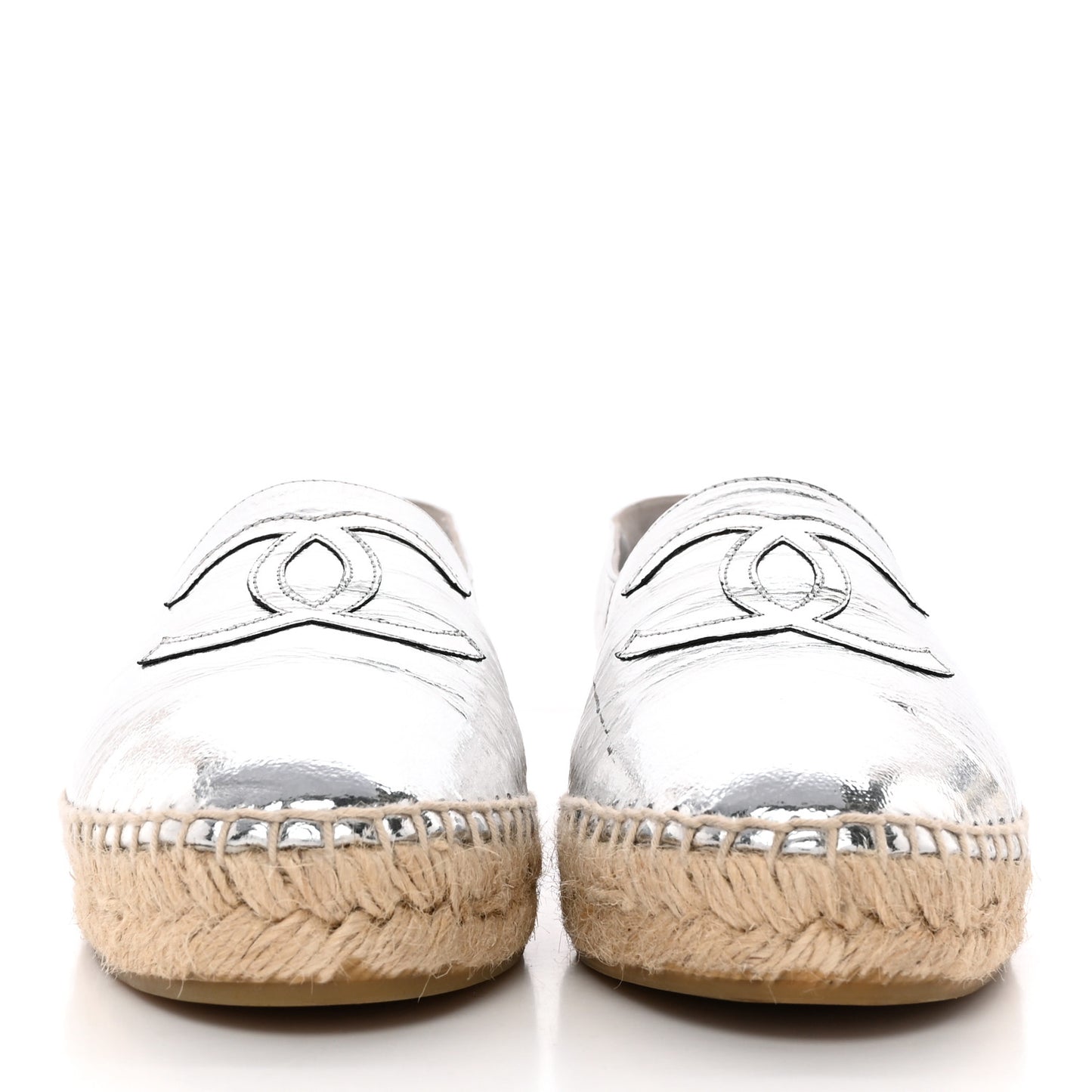 Laminated Goatskin CC Espadrilles 39 Silver