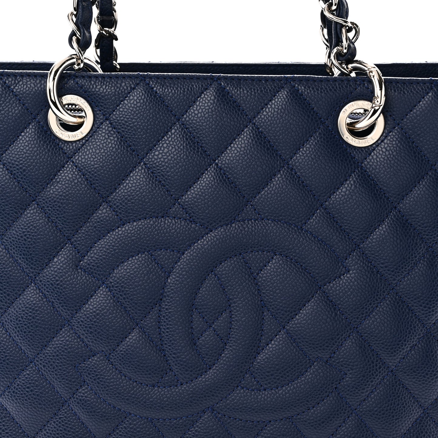 Caviar Quilted Grand Shopping Tote GST Dark Navy Blue