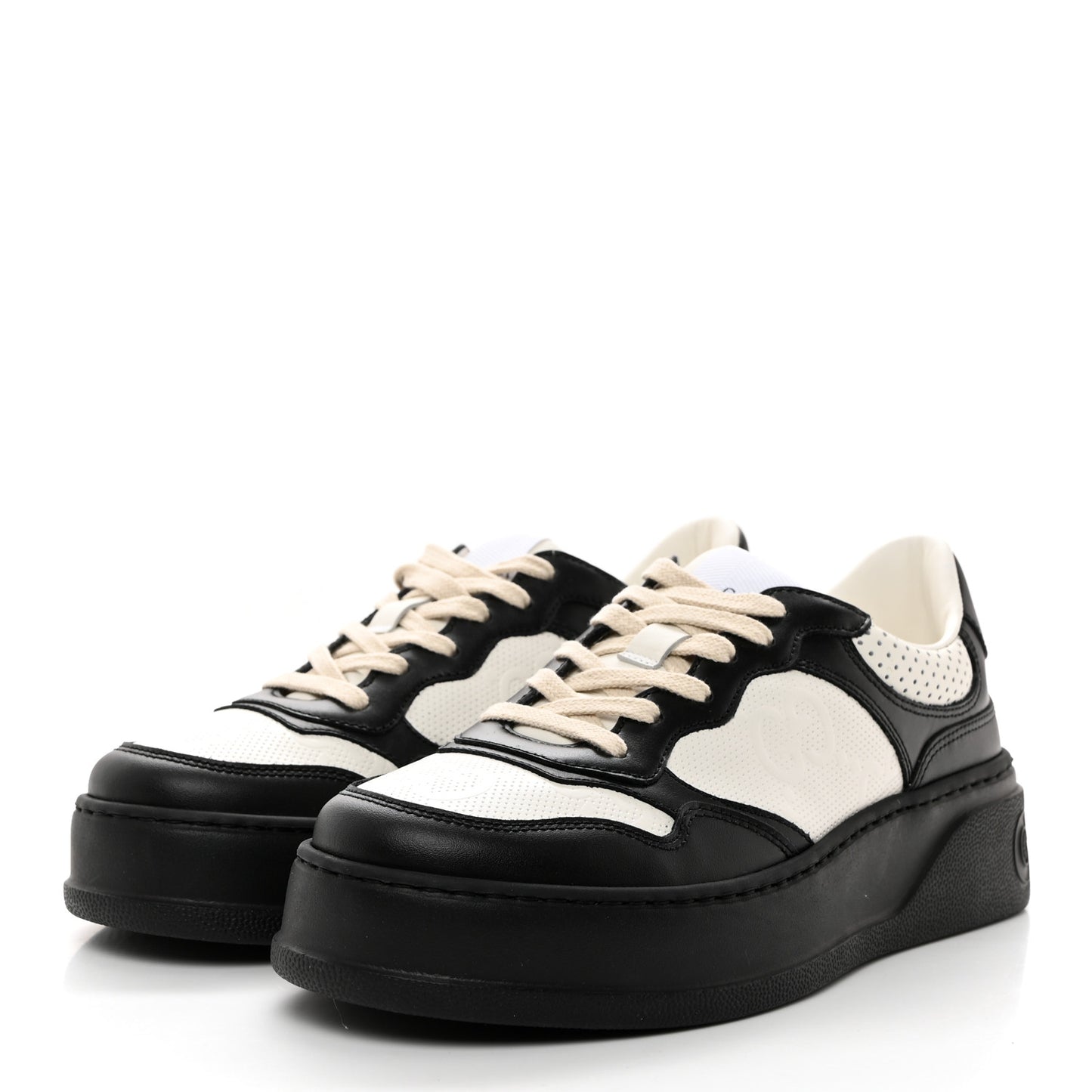 Calfskin GG Tennis Embossed Womens Platform 55mm Sneakers 38 Black White