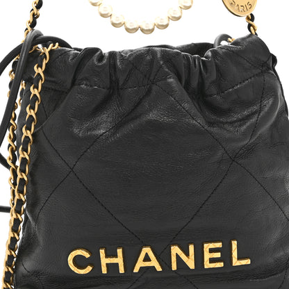 Chanel Shiny Crumpled Calfskin Quilted Pearl Mini Chanel 22 Black 8 of 10