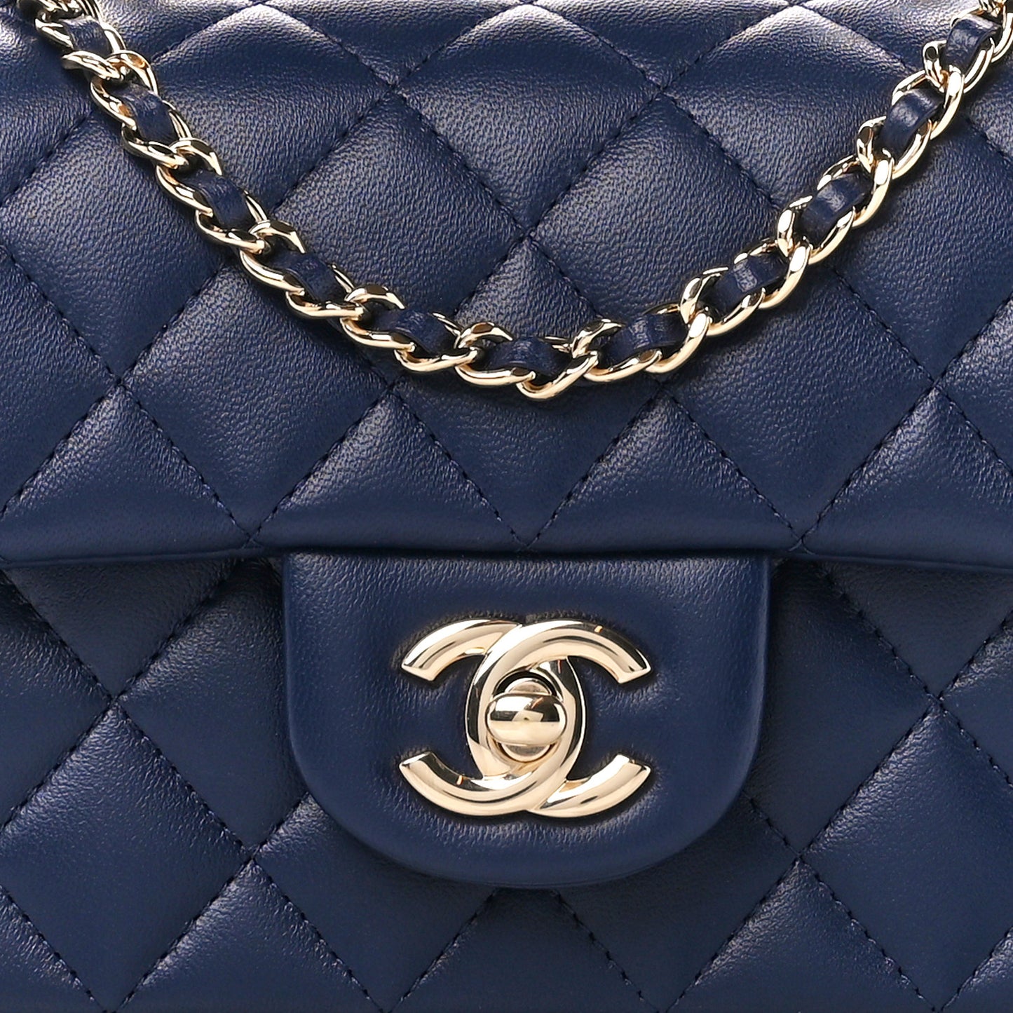 Lambskin Quilted Mini Top Handle Rectangular Flap Navy Blue