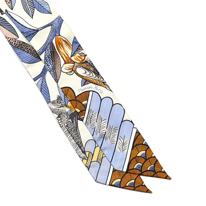 Hermes Silk Tree Of Song Twilly Creme Mauve Ocre 3 of 5