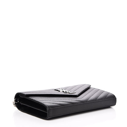 Saint Laurent Grain De Poudre Matelasse Chevron Monogram Chain Wallet Black 4 of 8