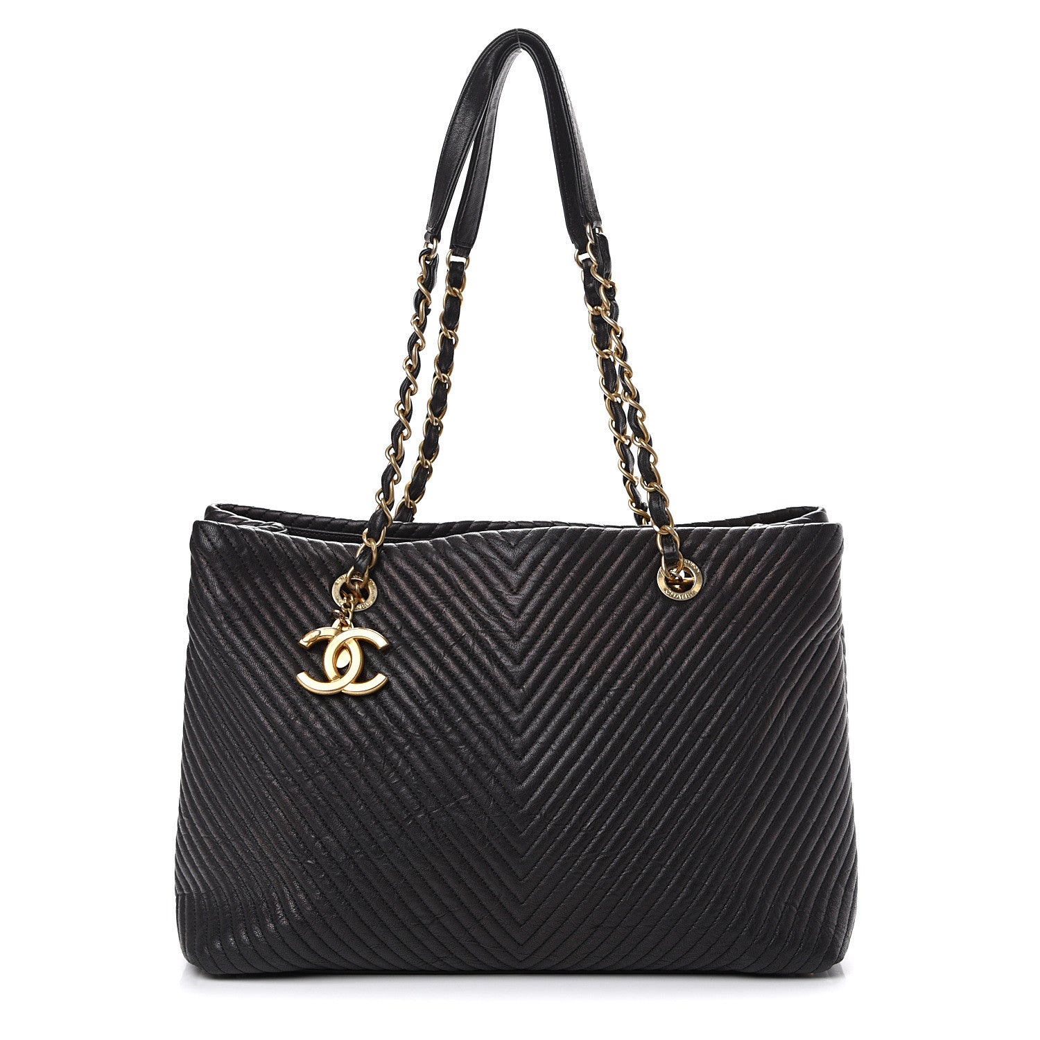 Chanel Wrinkled Lambskin Chevron Quilted Large Surpique Tote Black 1 of 9