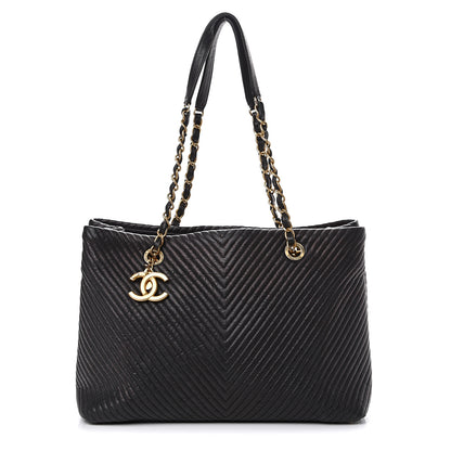 Chanel Wrinkled Lambskin Chevron Quilted Large Surpique Tote Black 1 of 9