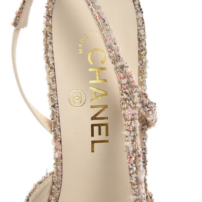 Chanel Tweed Patent Cap Toe CC Slingback Pumps 39.5 Pink 7 of 10