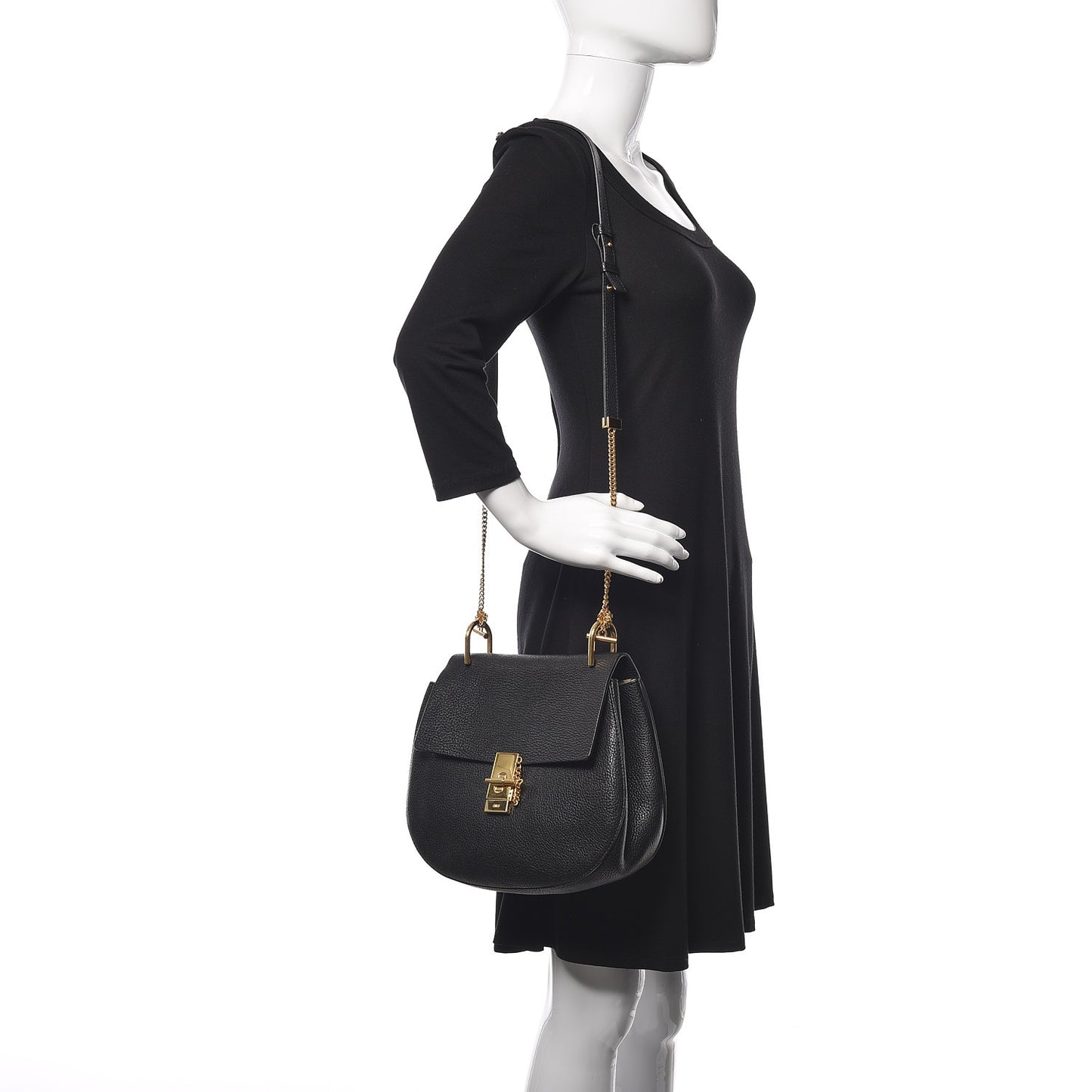 Grained Lambskin Large Drew Shoulder Bag Black