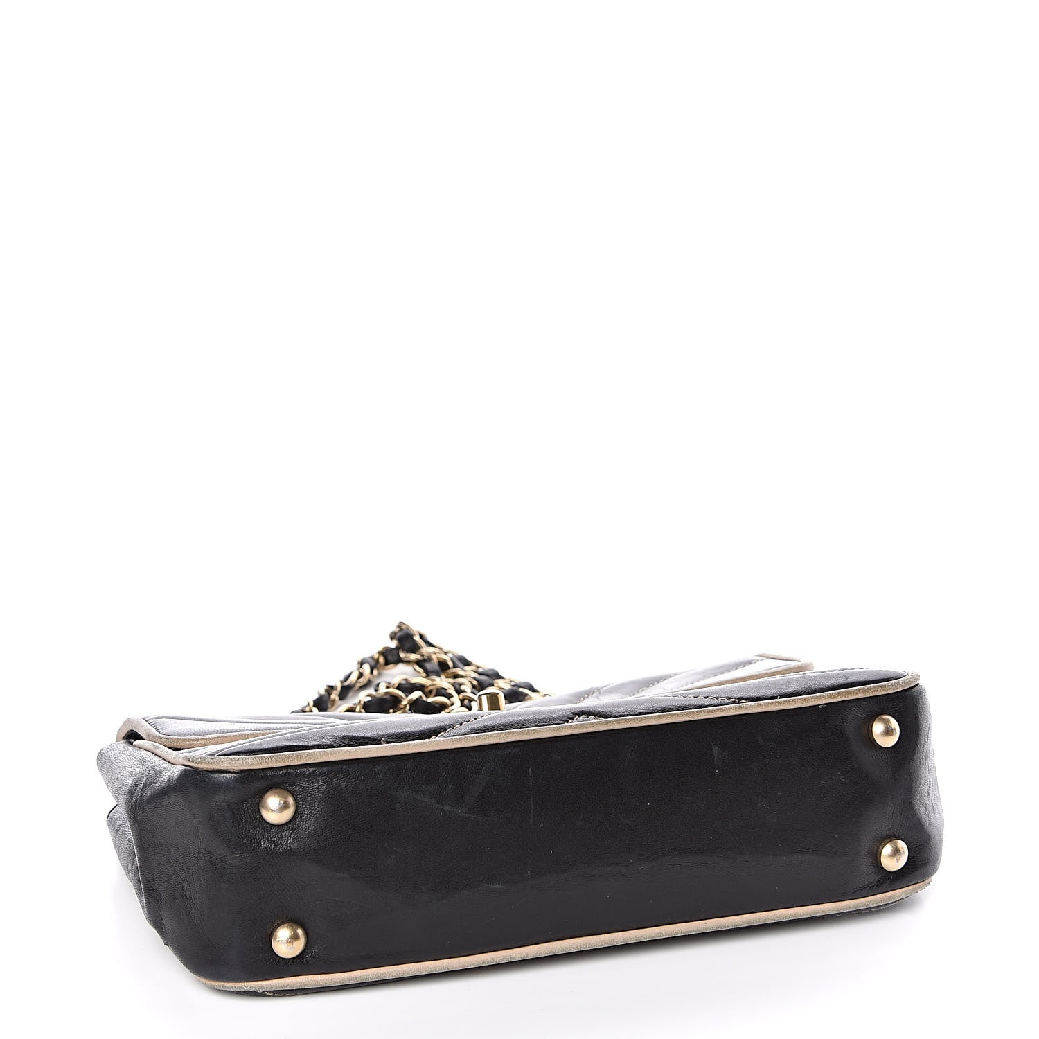 Chanel Lambskin Chevron Small Single Flap Bag Black Beige 4 of 16