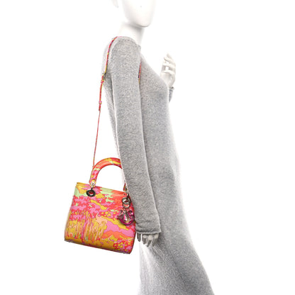 Christian Dior Calfskin Printed Woods All Over Medium Lady Dior Pink Multicolor 2 of 10