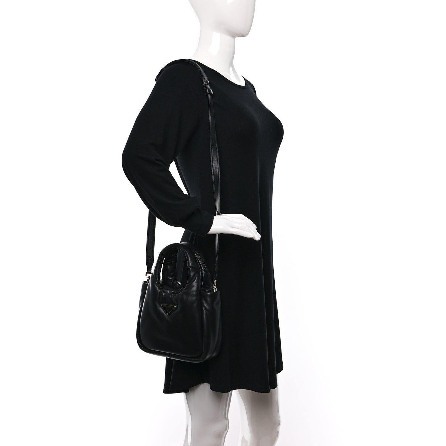 Nappa Soft Padded Small Double Handled Shoulder Bag Black