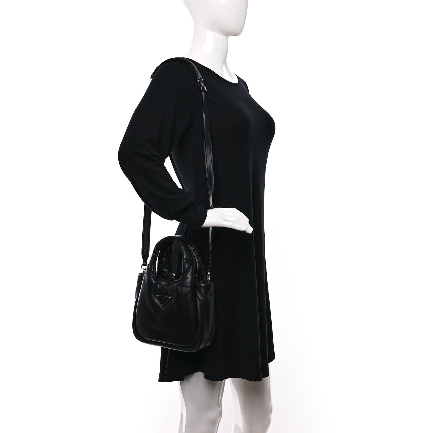 Prada Nappa Soft Padded Small Double Handled Shoulder Bag Black 2 of 8