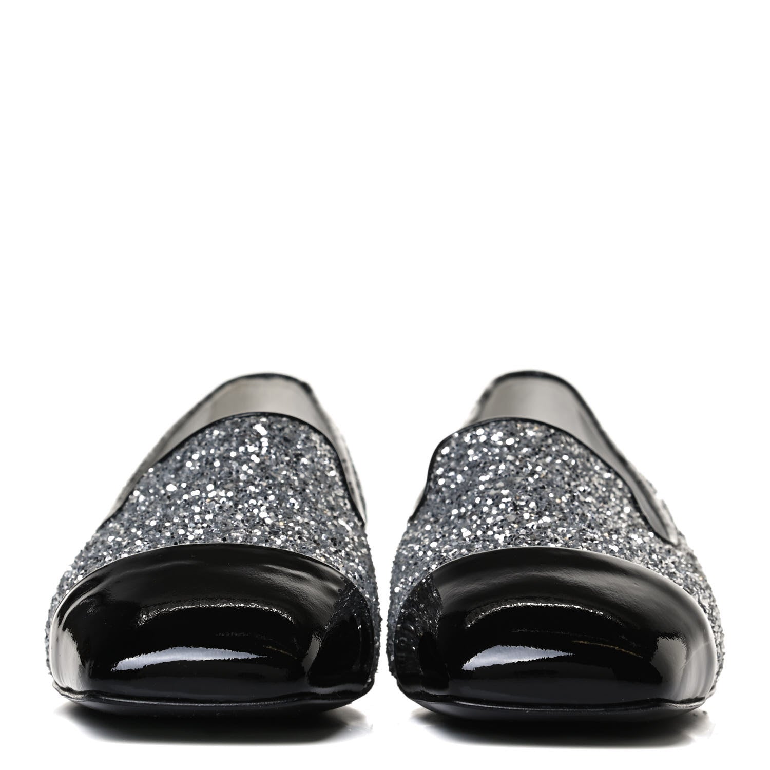 Chanel Glitter Fabric Patent Calfskin Mocassin Loafers 36.5 Black Silver 2 of 12