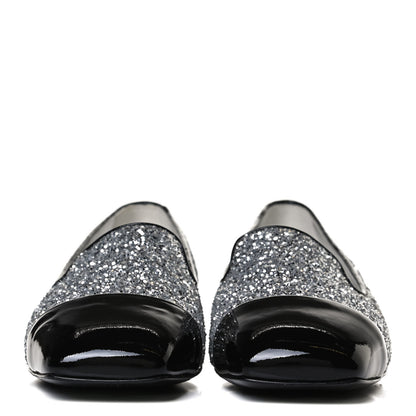 Chanel Glitter Fabric Patent Calfskin Mocassin Loafers 36.5 Black Silver 2 of 12