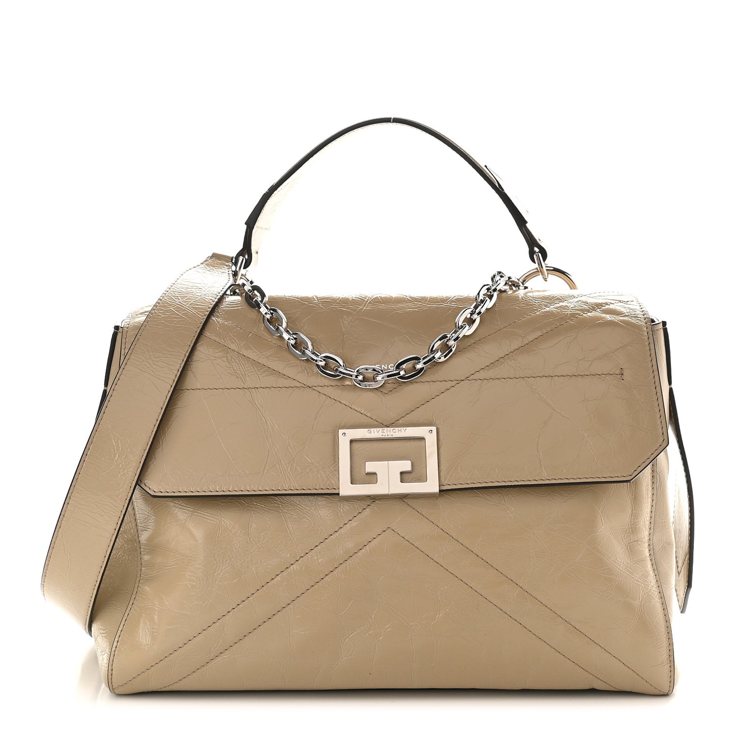 Creased Patent Calfskin Medium ID Flap Beige