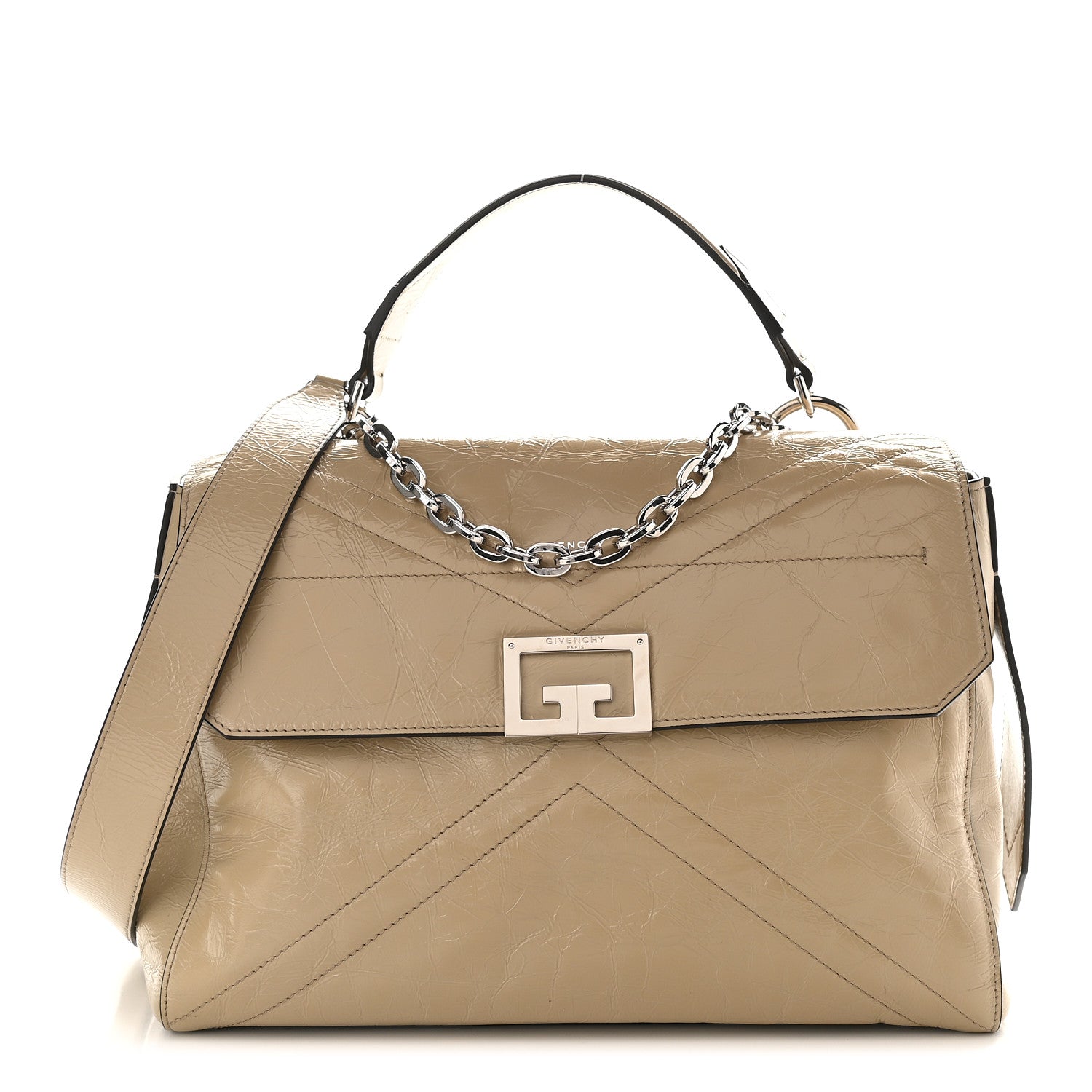Givenchy Creased Patent Calfskin Medium ID Flap Beige 1 of 11