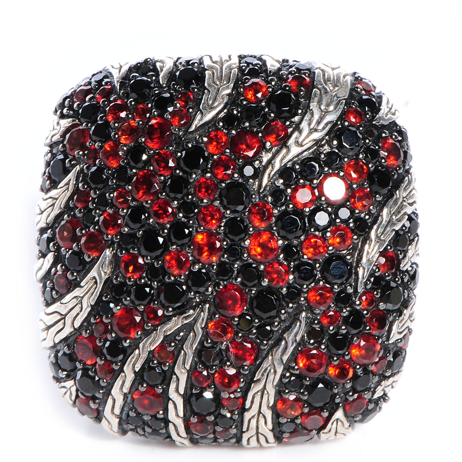 John Hardy Sterling Silver Garnet Black Spinel Palu Macan Square Ring 6 1 of 4