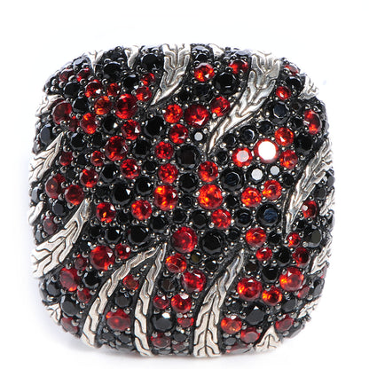 John Hardy Sterling Silver Garnet Black Spinel Palu Macan Square Ring 6 1 of 4