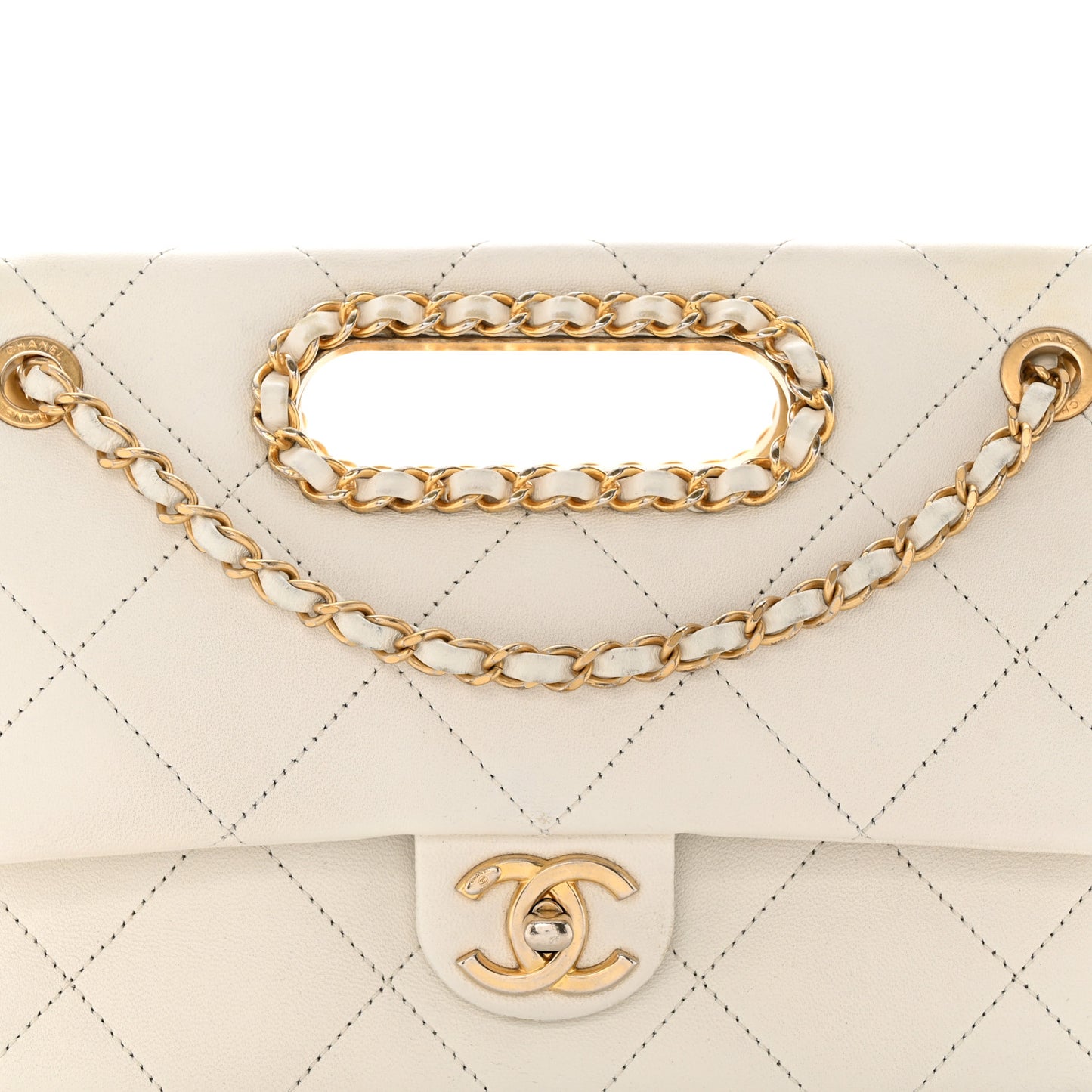 Lambskin A Real Catch Flap Bag White