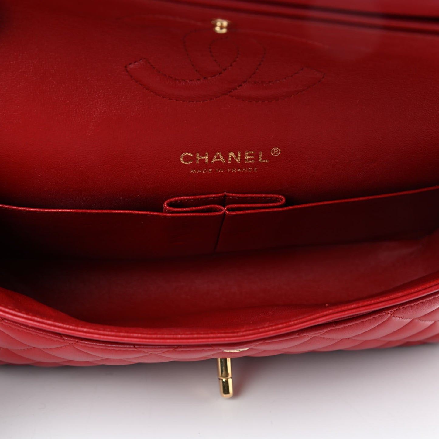 Lambskin Quilted Medium Double Flap Red