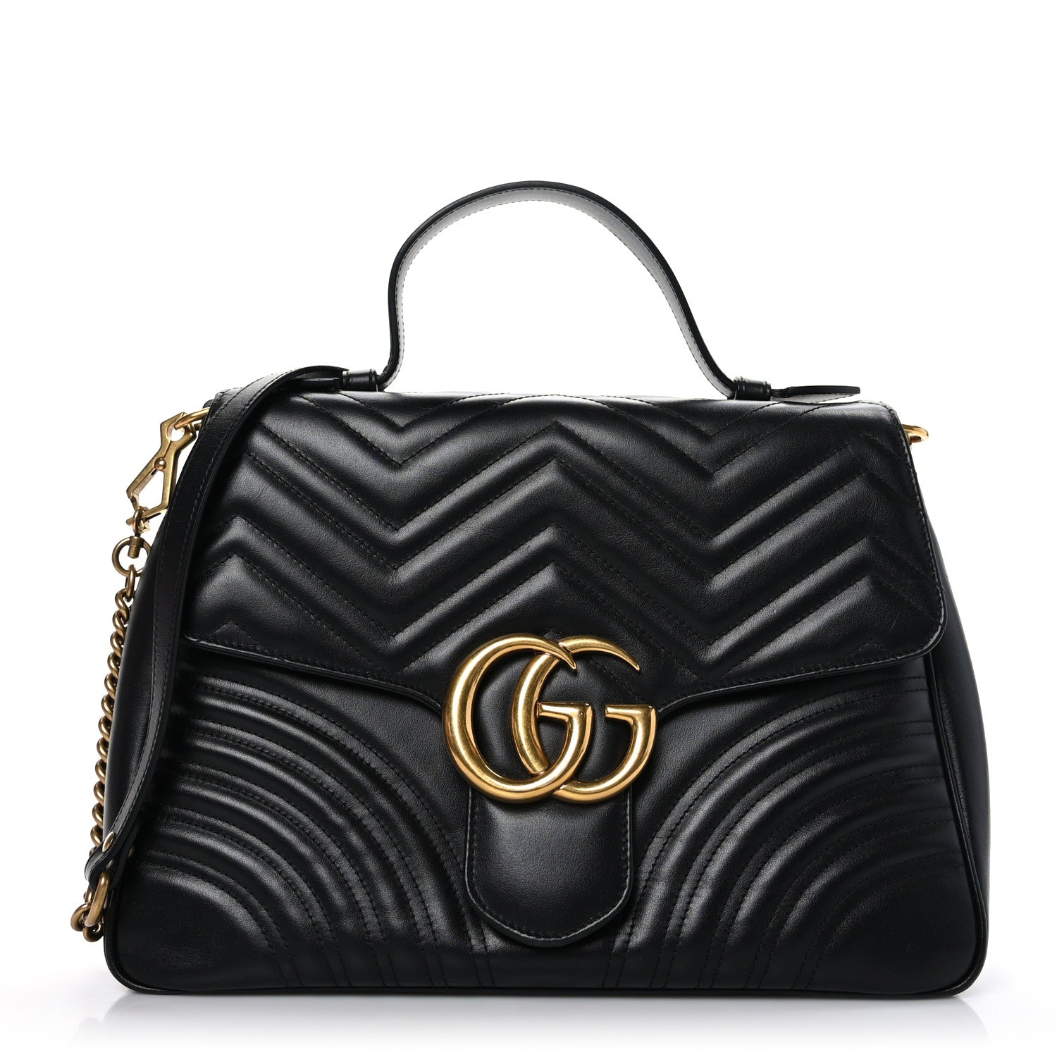 Gucci Calfskin Matelasse Medium GG Marmont Top Handle Shoulder Bag Black 1 of 9