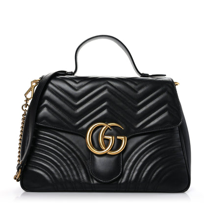 Gucci Calfskin Matelasse Medium GG Marmont Top Handle Shoulder Bag Black 1 of 9