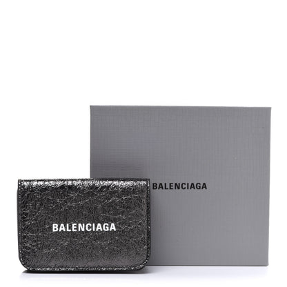 Balenciaga Metallic Textured Calfskin Logo Mini Cash Wallet Black 8 of 8