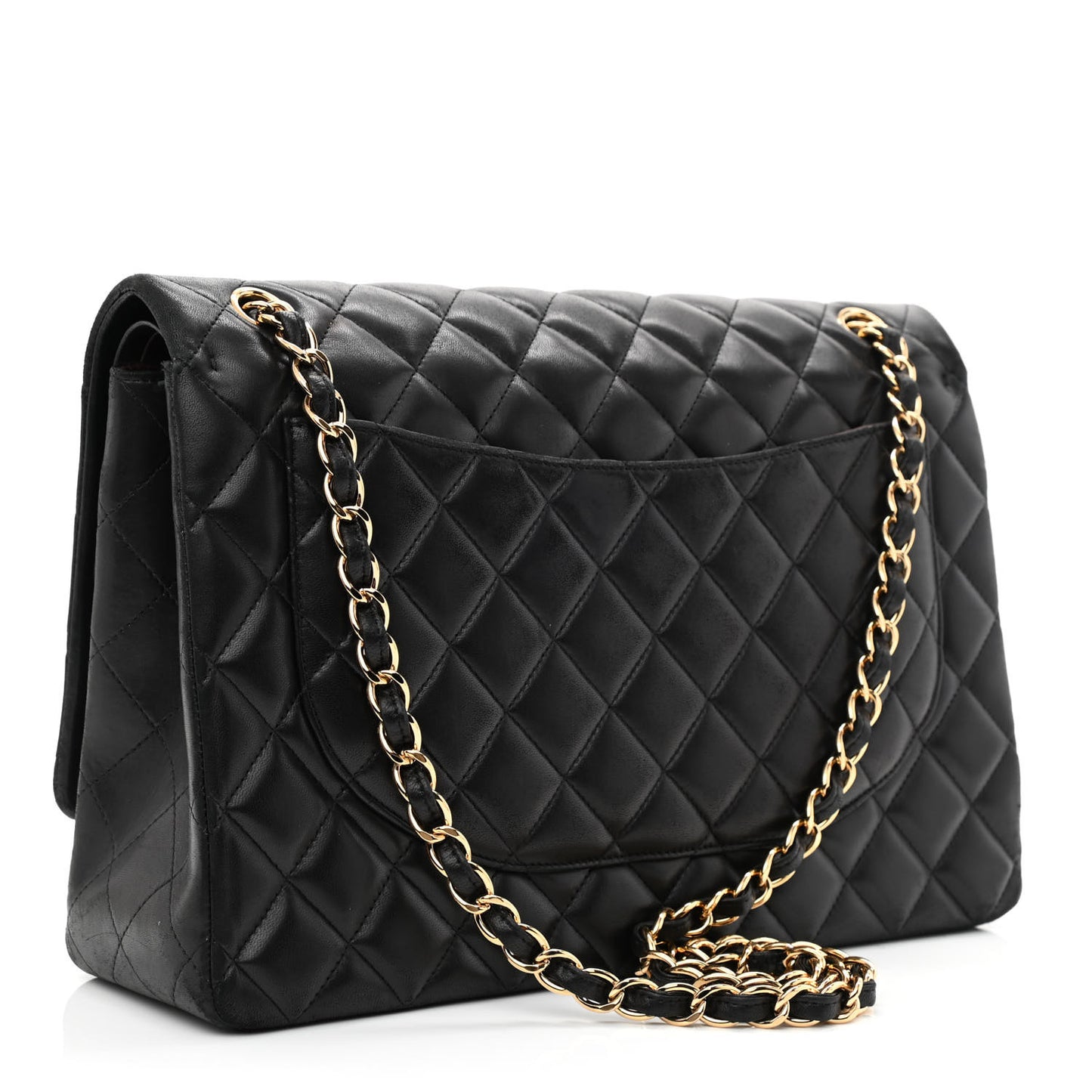 Lambskin Quilted Maxi Double Flap Black