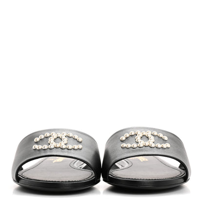 Chanel Lambskin Pearl CC Sandals 40.5 Black 3 of 10