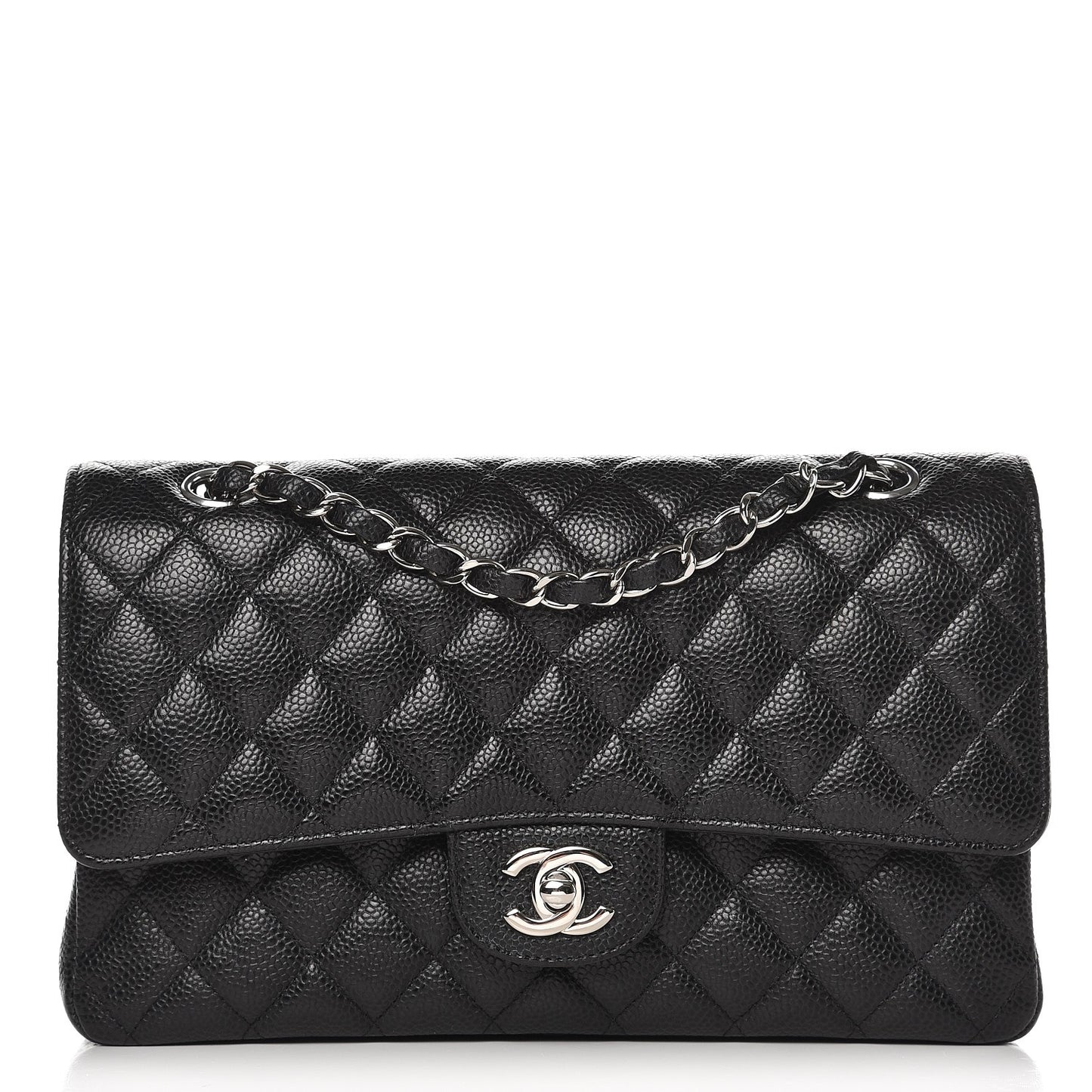 Caviar Quilted Medium Double Flap Black