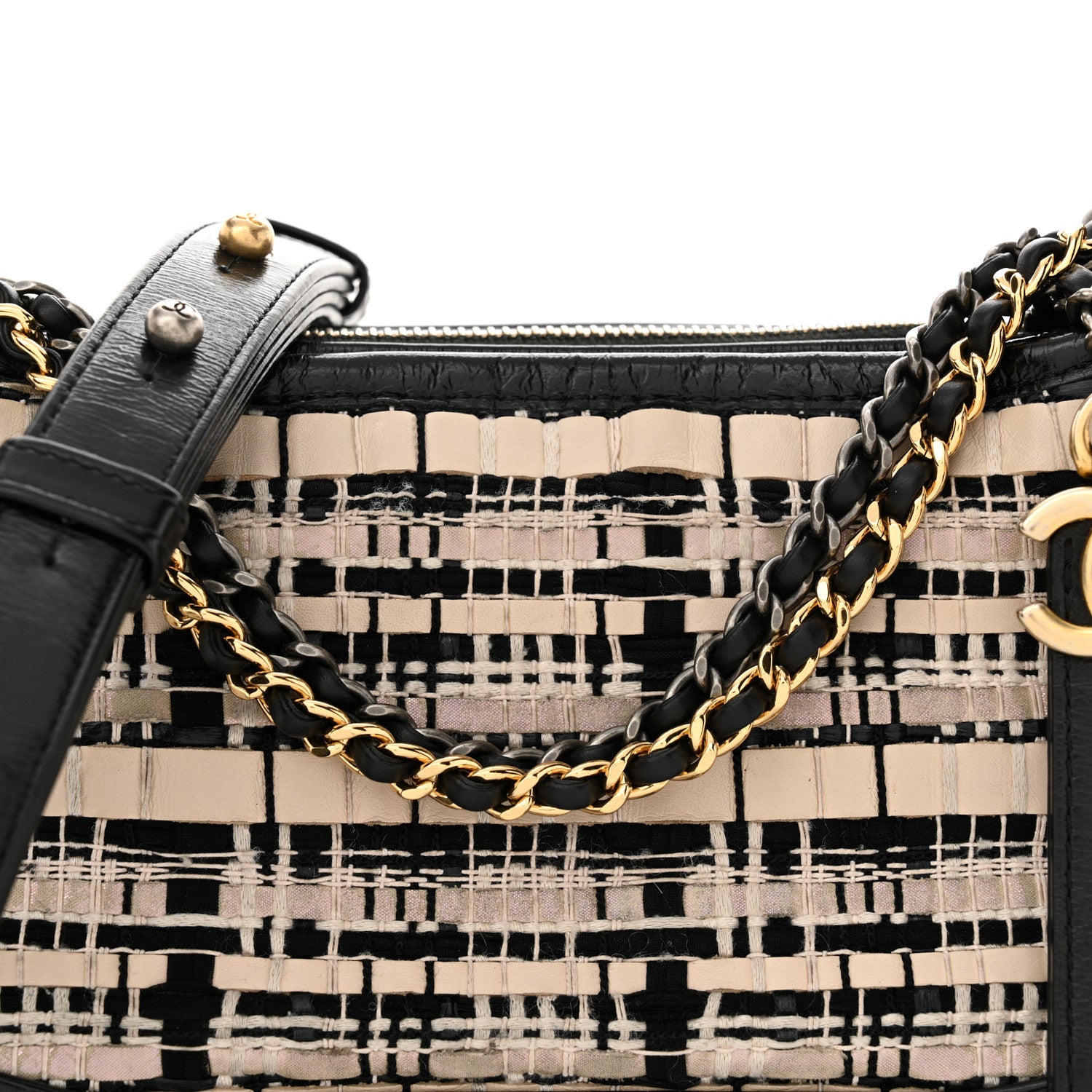 Chanel Tweed Calfskin Quilted Small Gabrielle Hobo Black Multicolor 8 of 11