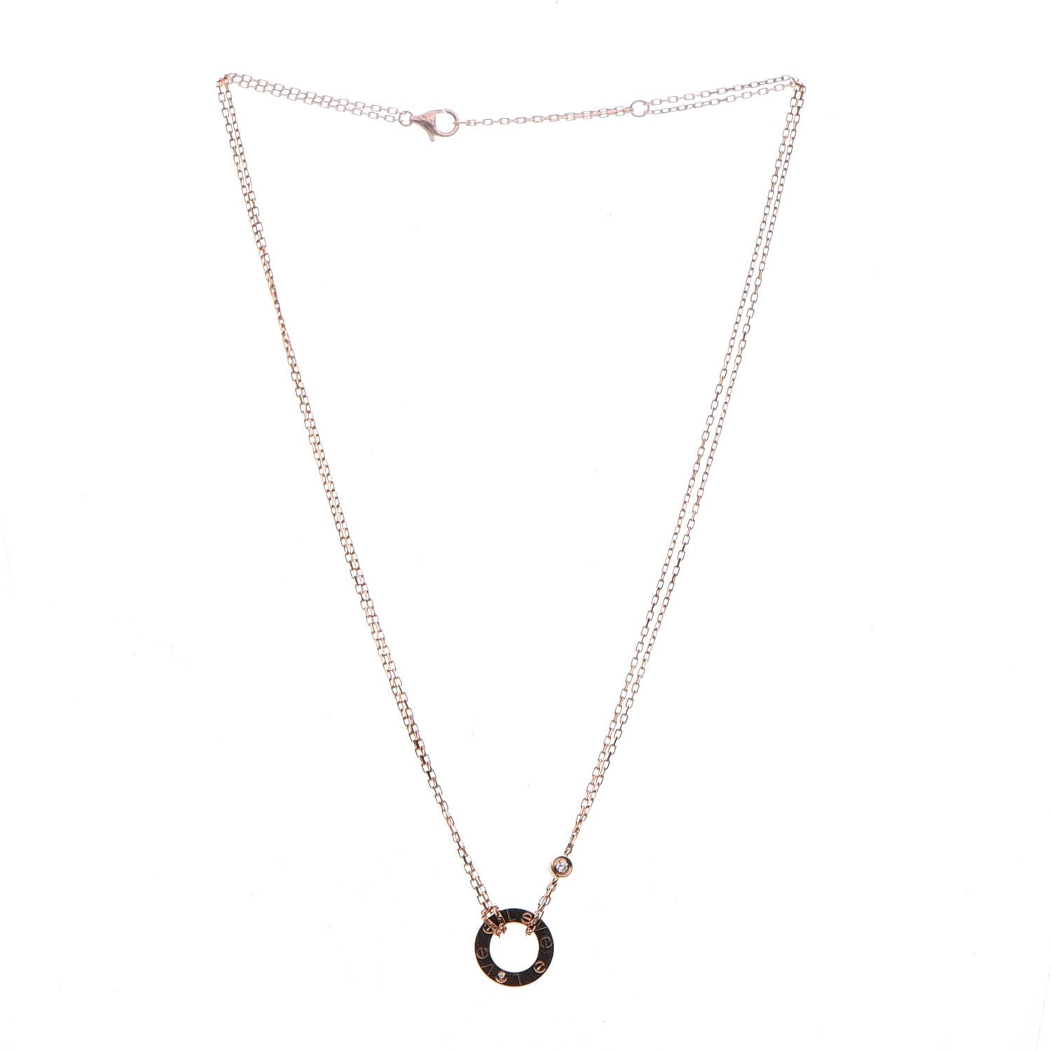 Cartier 18K Pink Gold 2 Diamond LOVE Necklace 3 of 7