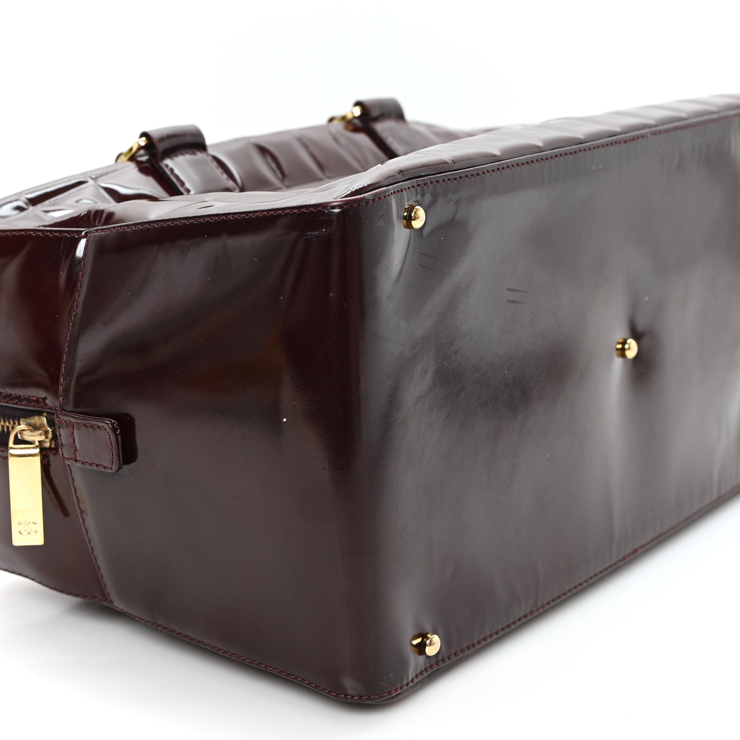 Chanel Patent Quilted Chocolate Bar Bowler Burgundy 9 of 11