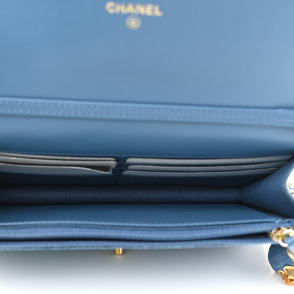 Chanel Denim Quilted CC Pearl Crush Wallet On Chain WOC Blue 5 of 12