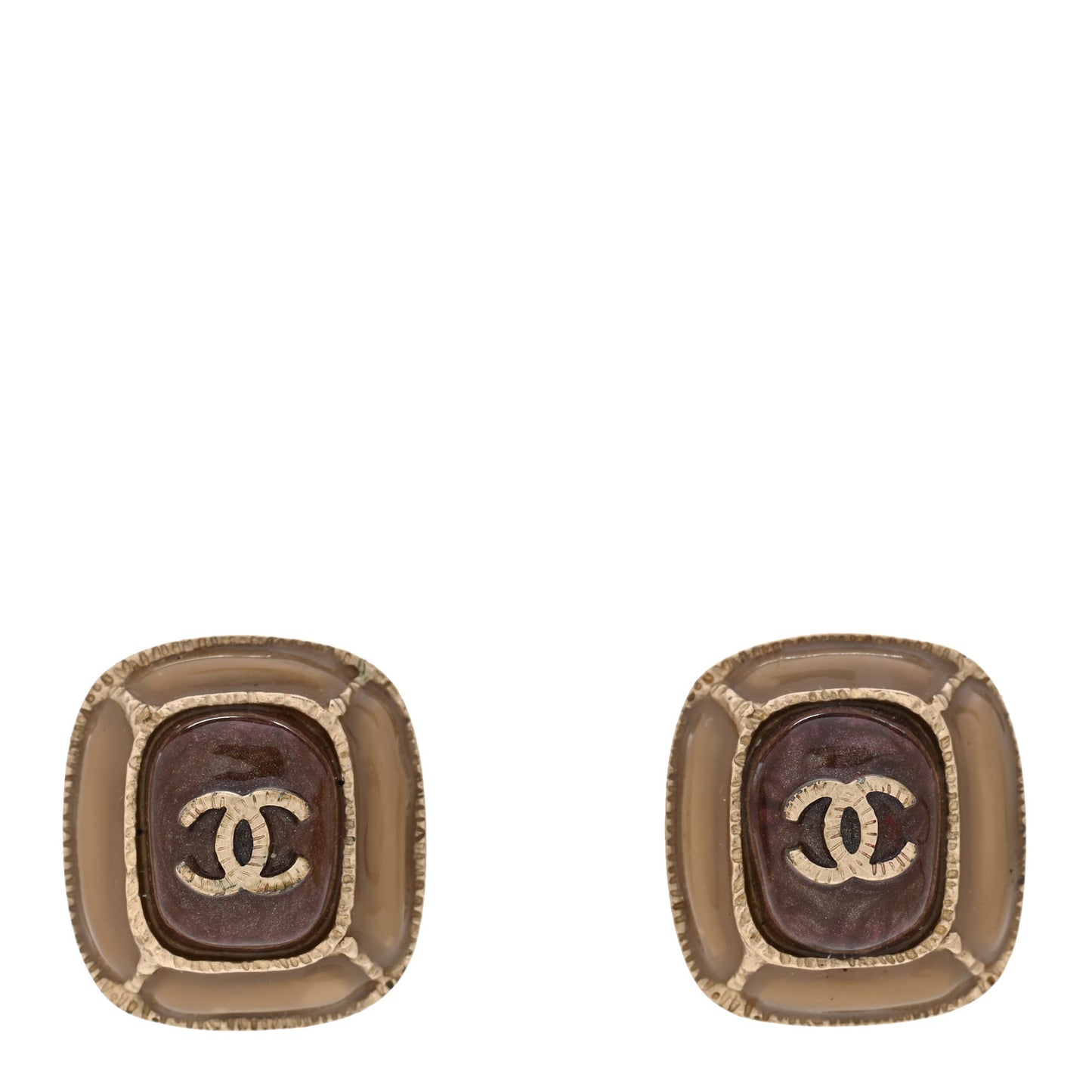 Resin CC Square Earrings Gold Brown