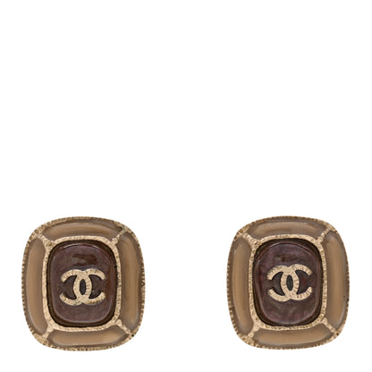 Chanel Resin CC Square Earrings Gold Brown 1 of 4