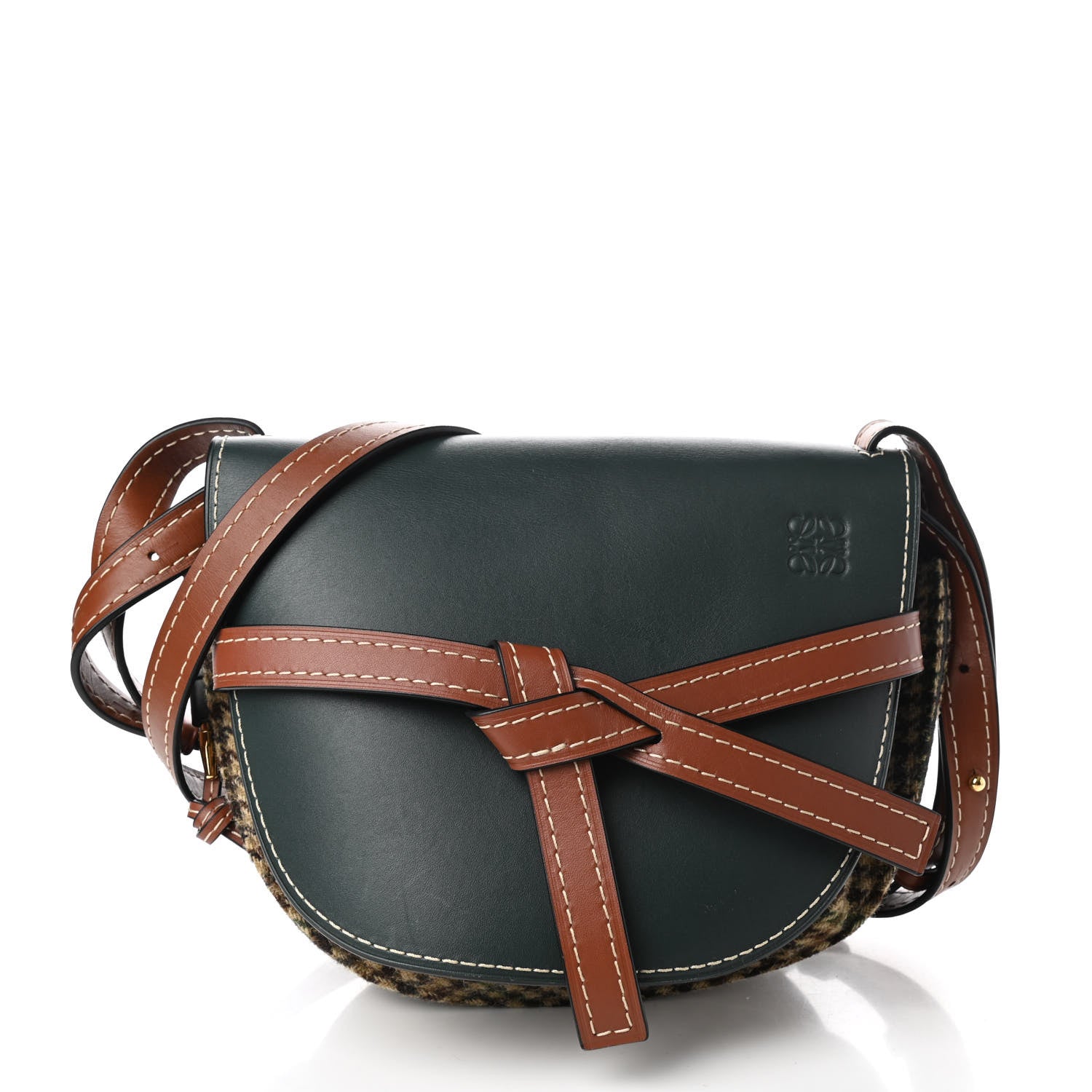 Loewe Smooth Calfskin Tweed Small Gate Crossbody Bag Dark Green Tan Multicolor 1 of 9