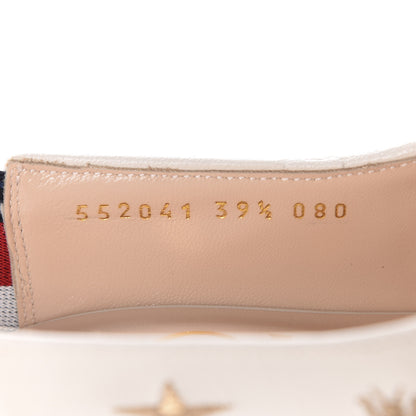 Gucci Malaga Kid Web Bee Star Embroidered Sylvie High Heel Slingback Pumps 39.5 White 8 of 10
